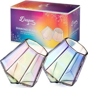 Dragon Glassware Diamond Glasses (2) in iridescent rainbow